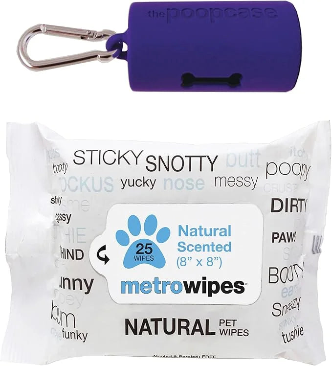MetroPaws Unscented Dog Wipes, 25 Extra Large, Thick Cleaning Wipes & The Dog Waste Bag Dispenser & Holder, Bag Holder Wit...