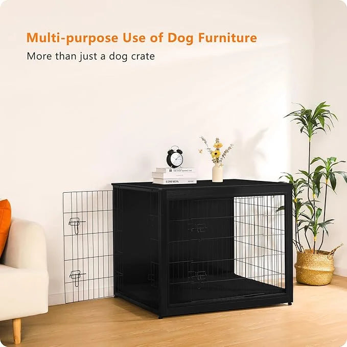DWANTON Dog Crate Furniture with Cushion, Wooden Kennel Table with Double Doors, Indoor Dog House, Extra Large Size, 43.3"...