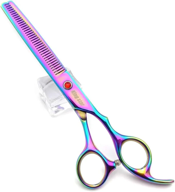 7.0in Titanium Rainbow Professional Pet Grooming Scissors Set,Straight & Thinning & Curved Scissors 4pcs Set for Dog Groom...