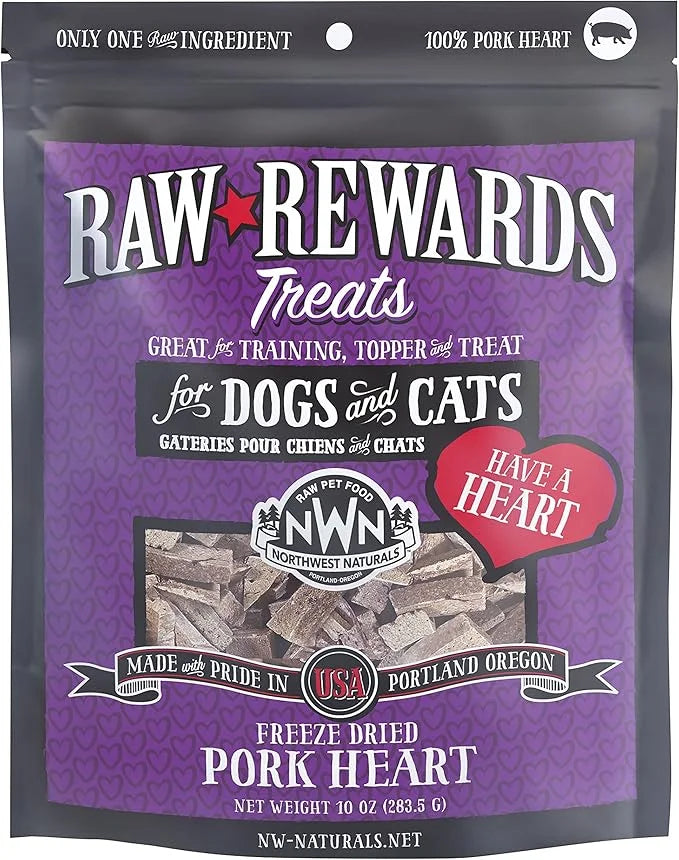 Northwest Naturals Raw Rewards Freeze-Dried Pork Heart Treats for Dogs and Cats - Bite-Sized Pieces - Healthy, 1 Ingredien...