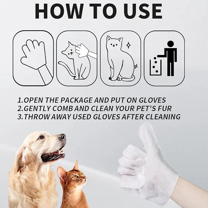 Pet Cleaning & Deodorizing Glove Wipes-Extra Thick-6pcs/PACK, Bathing Spa for Dogs & Cats, Hypoallergenic, Nourish & Smoot...