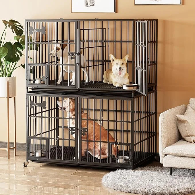 aboxoo 48 inch Stackable Heavy Duty Metal Dog Crate for 4 Dogs/Large Dog,All Metal Open Top Access,Escape Proof Cage,Dog K...