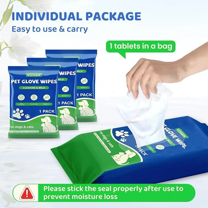 VOISEN 8 Pcs Pet Glove Wipes for Dogs and Cats, Cleaning & Deodorizing Bathing Grooming Wipes,Unscented Thick Nourish Fur ...