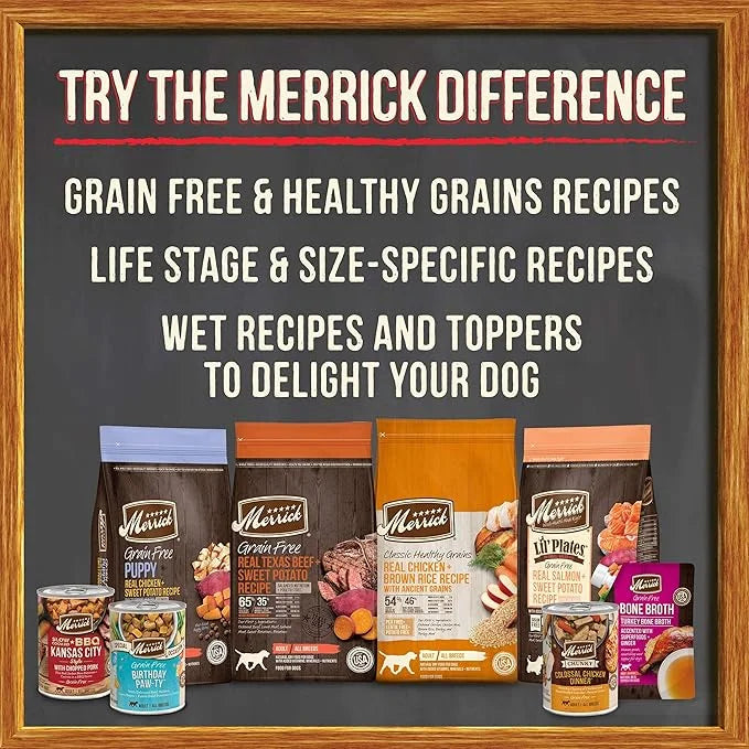 Merrick Grain Free Bone Broth, Premium Human Grade And Gluten Free Dog And Cat Food Topper Pouches, Chicken - 16 oz. Pouch...