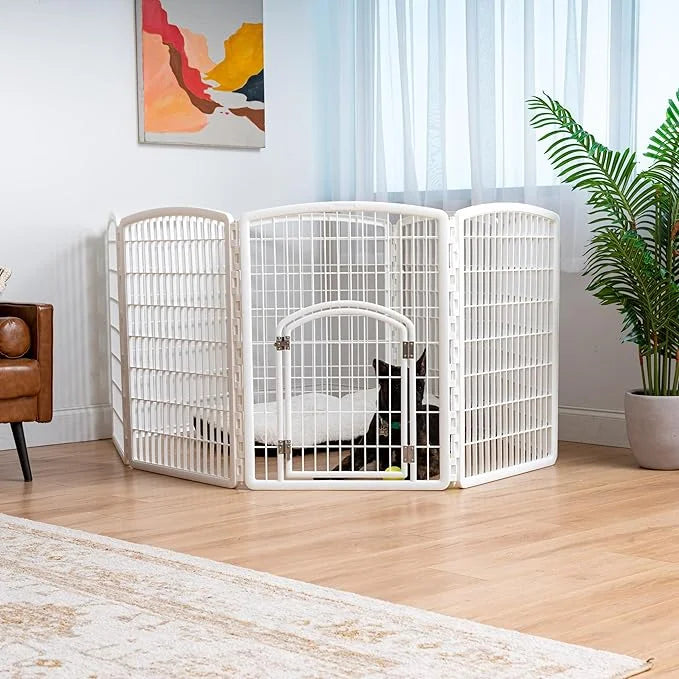IRIS USA Dog Playpen, 8-Panel 34" Pet Playpen with Door, Puppy Playpen, Indoor/Outdoor Dog Pen, 63 x 63 x 34, Foldable, Cu...