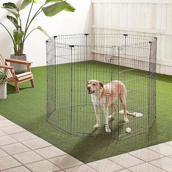 Amazon Basics Foldable Octagonal Metal Exercise Dog Playpen - Indoor/Outdoor, Single Door, Extra Large (8 Panels, 24 x 48)...