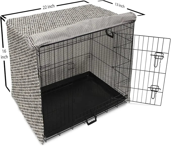 Lunarable Abstract Dog Crate Cover, Monochrome Grunge Pattern with Modern Round Shapes Print, Easy to Use Pet Kennel Cover...