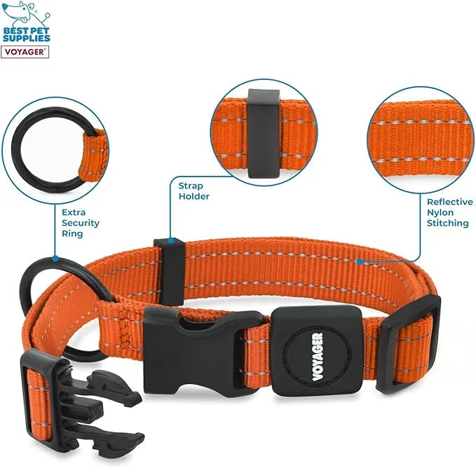 Best Pet Supplies Reflective Dog Collar with Adjustable Length, Heavy-Duty Buckle, and Strong Leash D-Ring, Training, Walk...