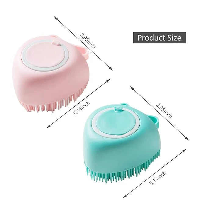 2 Pack Pet Bath Massage Brush Soft Silicone with Ring Handle Shampoo Dispenser for Dogs Cats - Product Image