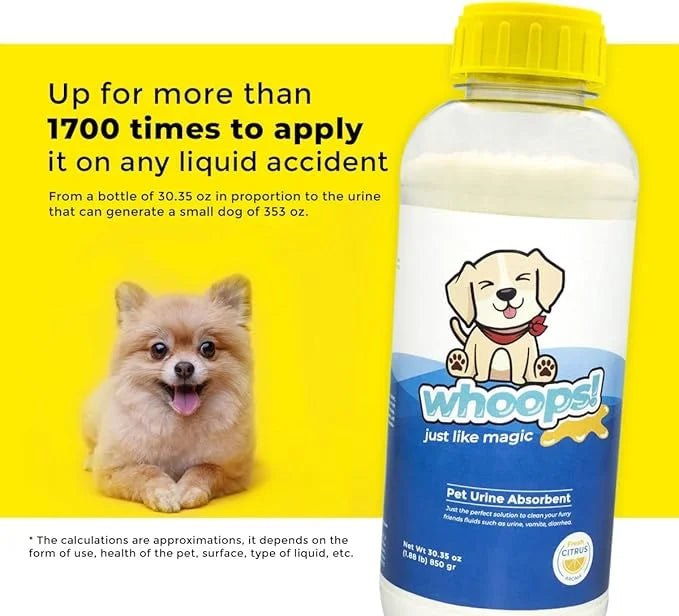 Whoops! Pet Accident Cleanup Powder - Non-Toxic, Citrus Fragrance, Absorbs & Deodorizes Urine, Vomit, Diarrhea - 2 Pack (2...