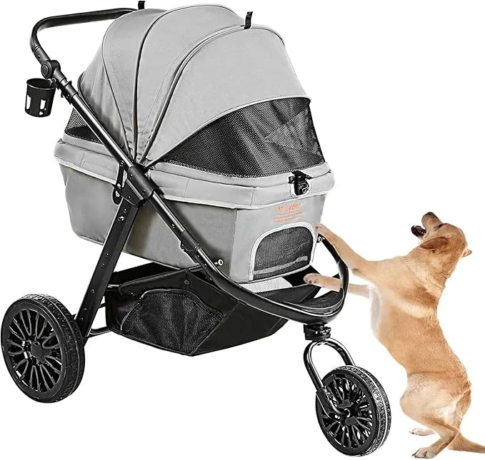 VEVOR Large Pet Stroller for Dogs Cats up to 75lbs, 3 Wheels Folding Cat Dog Stroller, Portable Pet Jogging Stroller with ...