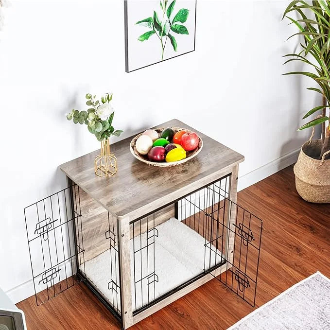 DWANTON Dog Crate Furniture with Cushion, Wooden Kennel Table with Double Doors, Indoor Dog House, Small/Medium/Large/Extr...
