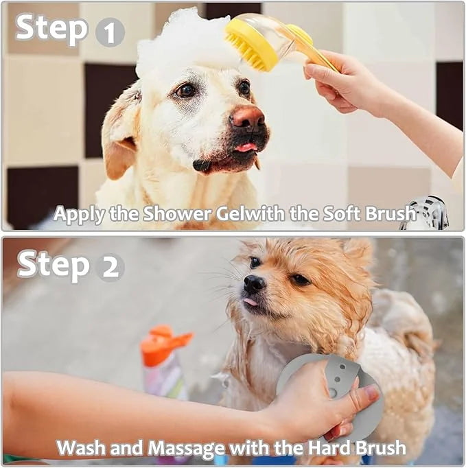 (6 Pcs) ELEGX Pet Grooming Bath Massage Brush with Soap and Shampoo Dispenser Soft Silicone Bristle for Long Short Haired ...