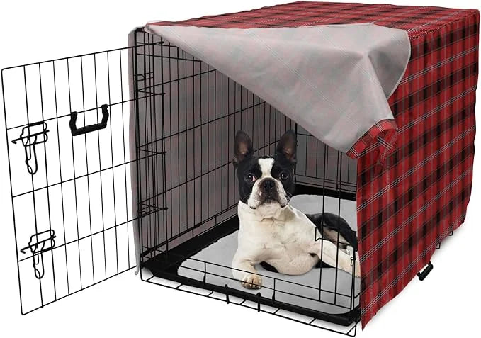 Lunarable Buffalo Plaid Dog Crate Cover, Arrangement with Lumberjack Themes Geometric Concept Pattern Print, Easy to Use P...