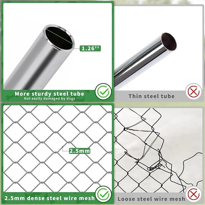 Rovibek Dog Kennel Outside, Outdoor Dog Kennel with Roof, 10'×10' Puppy Enclosure Outside, Out-Side with 2 Stainless Steel...