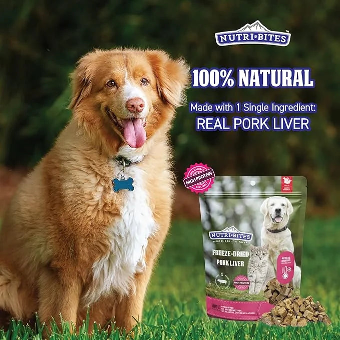 Nutri Bites Freeze Dried Pork Liver Dog & Cat Treats, 4oz | Healthy Pet Training Treats or Food Topper | All Natural, Sing...