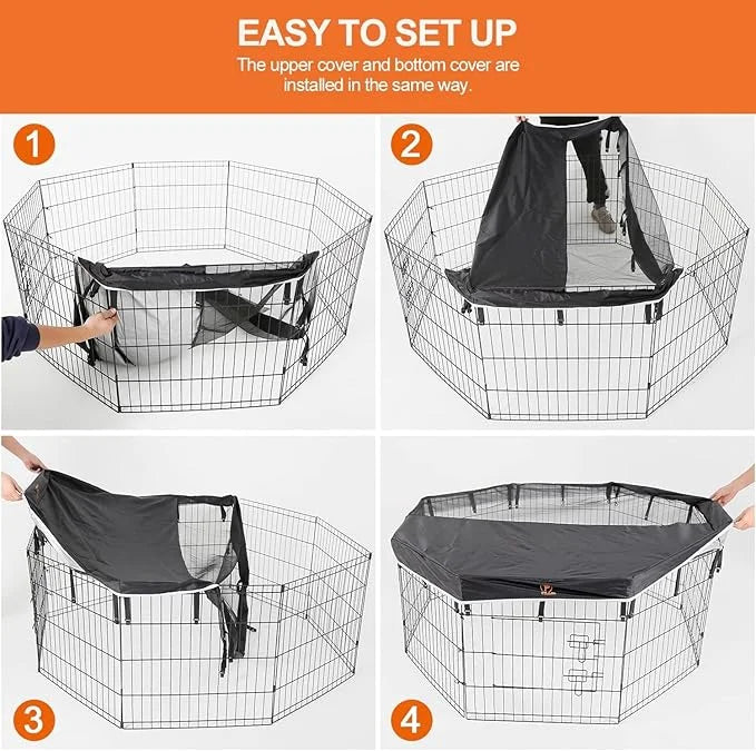 PJYuCien Dog Playpen Mesh Top Cover,Fits 24 Inch 8 Panels Metal Exercise Pet Pen, Elastic Buckles Connections, Black (Note...