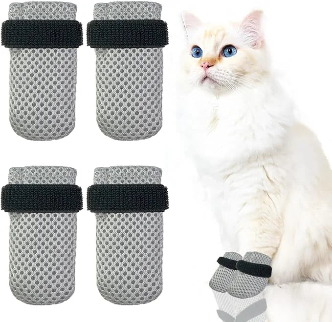 4 PCS Cat Mittens to Prevent Scratching,Mesh Breathable Cat Shoes,Adjustable Cats Anti Scratch Gloves,Suitable for Cats Wh...