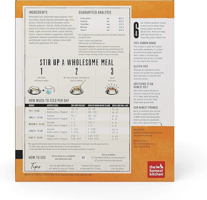 The Honest Kitchen Dehydrated Limited Ingredient Duck Dog Food, 4 lb Box - Product Image