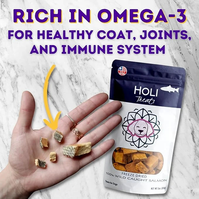 HOLI Freeze Dried Salmon Dog Treats - with Omega 3 and 6 Fish Oil - All Natural Dog Treats - Human Grade - Wild Caught Ski...