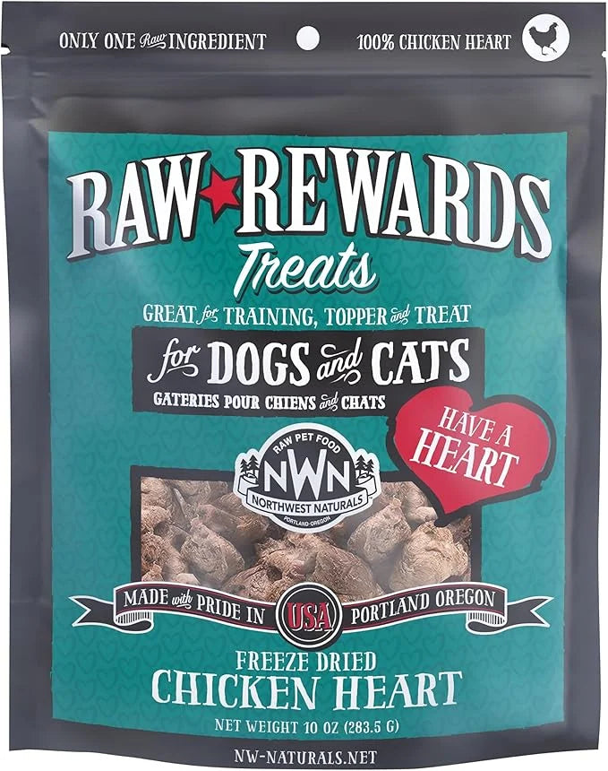 Northwest Naturals Raw Rewards Freeze-Dried Chicken Heart Treats for Dogs and Cats - Bite-Sized Pieces - Healthy, 1 Ingred...