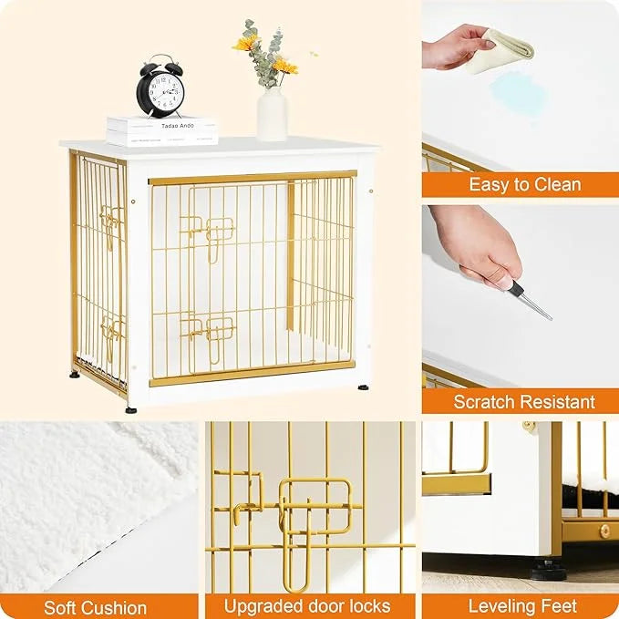 DWANTON Dog Crate Furniture with Cushion, Wooden Kennel Table with Double Doors, Indoor Dog House, Small/Medium/Large Size...