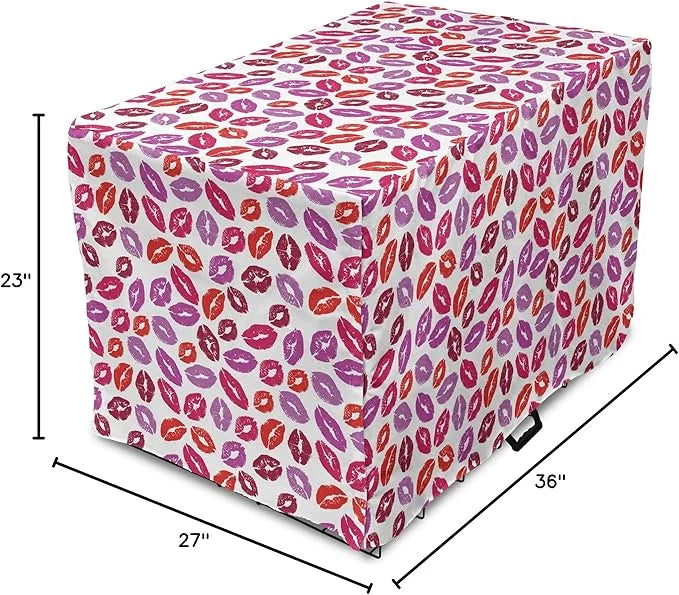 Lunarable Kiss Dog Crate Cover, Fun Colorful Design Lipsticks Kisses Fashion Illustration Print Artwork, Easy to Use Pet K...