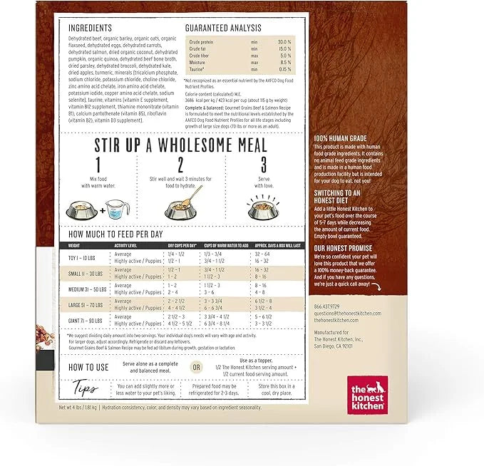 The Honest Kitchen Gourmet Grains Beef & Salmon Recipe Dehydrated Dog Food, 4 lb box - Product Image