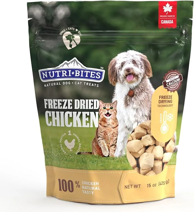 Nutri Bites Freeze Dried Chicken Dog & Cat Treats | Healthy Pet Training Treats or Food Topper | All Natural, 1 Single Ani...