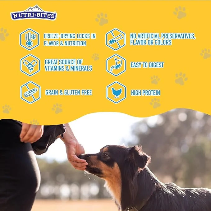 Nutri Bites Freeze Dried Chicken Dog & Cat Treats | Healthy Pet Training Treats or Food Topper | All Natural, 1 Single Ani...