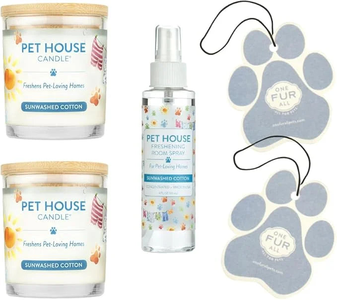 One Fur All Value Pack - Pet Friendly Candles, Room Spray and Car Air Freshener, Long Lasting Plant-Based Pet Odor Candles...