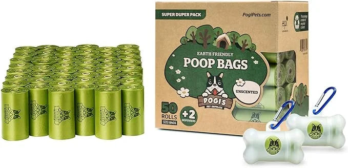 Pogi's Dog Walk n' Wipe Combo - Pogi's 750 Unscented Dog Poop Bags + 2 Poop Bag Holders and 100 Plant-based Grooming Wipes...