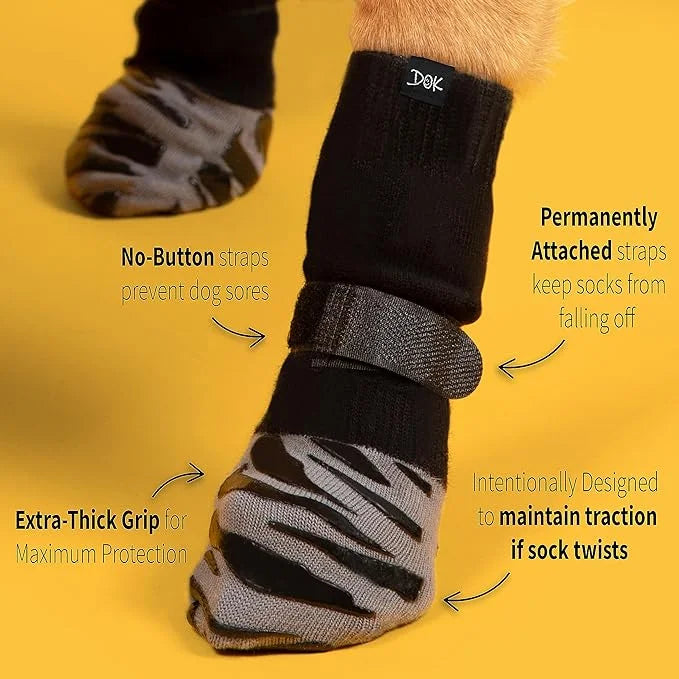 DOK TigerToes Premium Non-Slip Dog Socks for Hardwood Floors - Extra-Thick Grip That Works Even When Twisted - Prevents Li...