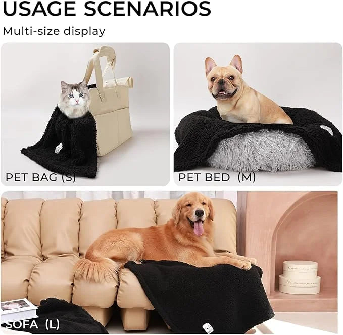 1 Pack 3 Calming Blankets Fluffy Premium Fleece Pet Blanket Soft Sherpa Throw for Dog Puppy Cat Black Small (23”x16'') - P...