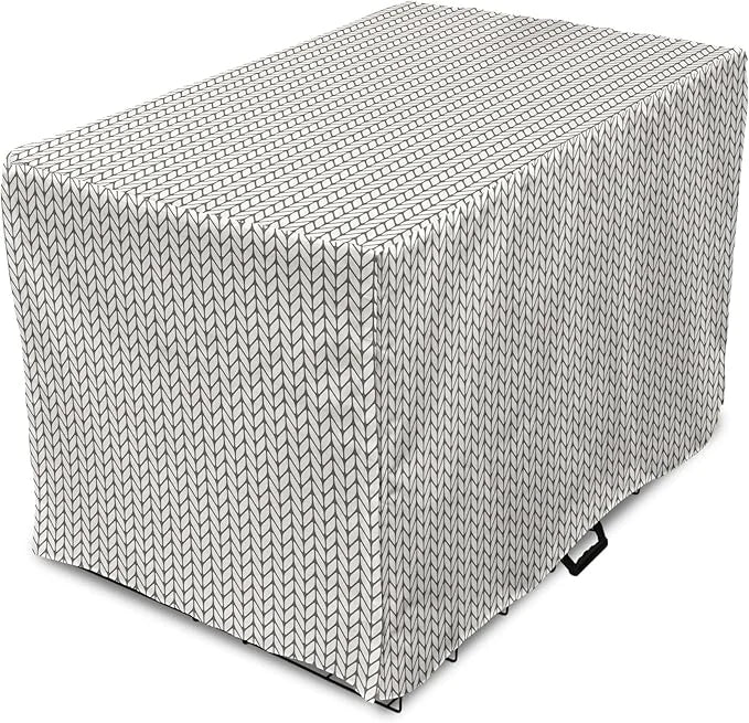 Lunarable Taupe and White Dog Crate Cover, Traditional Nordic Design with Geometric Motifs in Vertical Order, Easy to Use ...