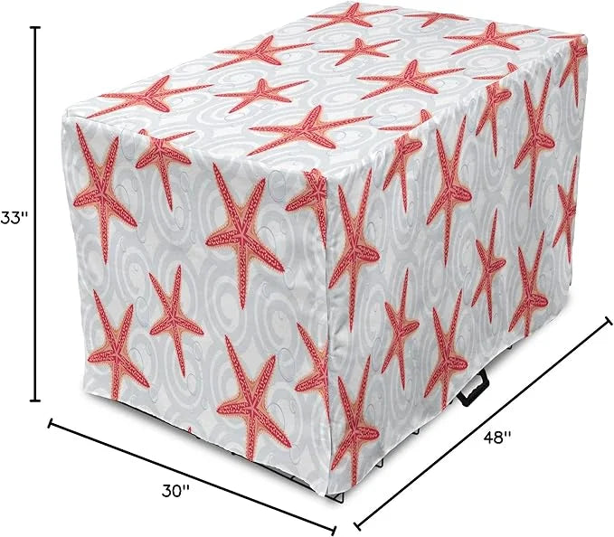 Lunarable Starfish Dog Crate Cover, Tropical Ocean with Sea Bubbles on Wavy Spiral Backdrop, Easy to Use Pet Kennel Cover ...