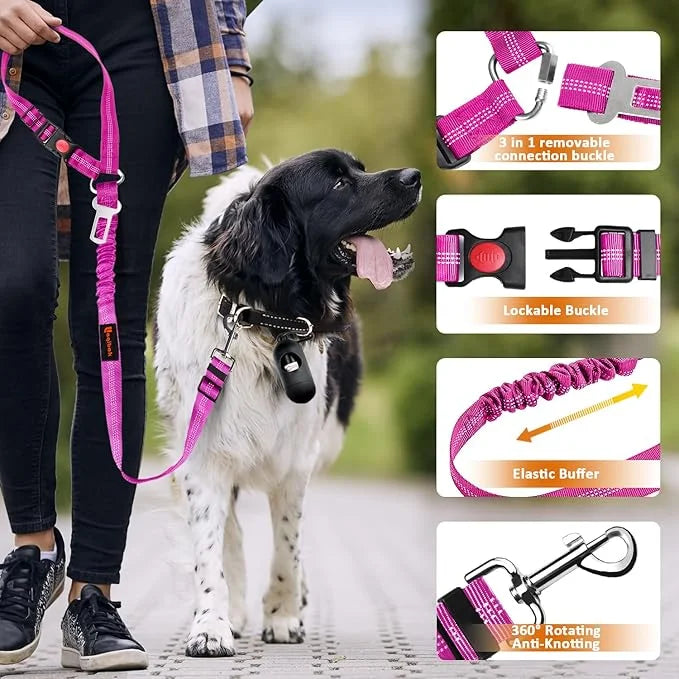 Removable Dog Seat Belts Harness for Car, 3 in 1 Pet Dog Car Seatbelt Leash, laqibak Restraint Secures to Headrest and Ref...