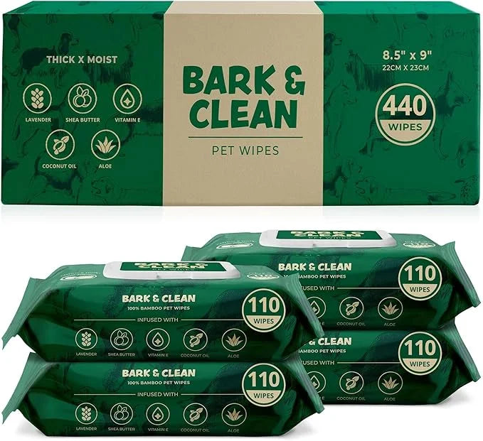 440 Dog Wipes for Cleaning and Deodorizing - 4 Pack of 110 8.5" x 9" Bamboo Pet Wipes - Compostable, Hypoallergenic Puppy ...