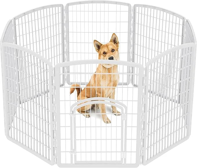 IRIS USA Dog Playpen, 8-Panel 34" Pet Playpen with Door, Puppy Playpen, Indoor/Outdoor Dog Pen, 63 x 63 x 34, Foldable, Cu...