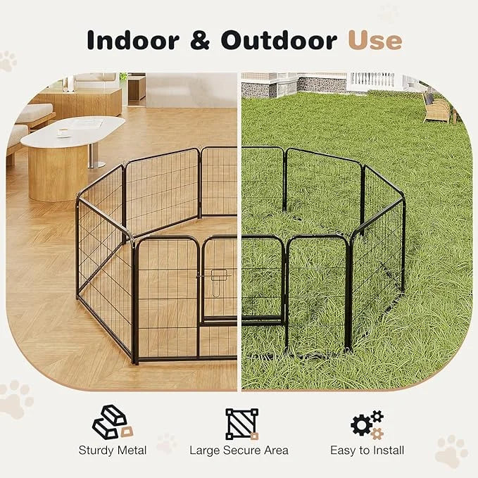 Heavy-Duty Iron Dog Playpen –8 Panel 24” Durable, Rust-Resistant Pet Fence for Indoor & Outdoor Use, Secure & Spacious Pet...