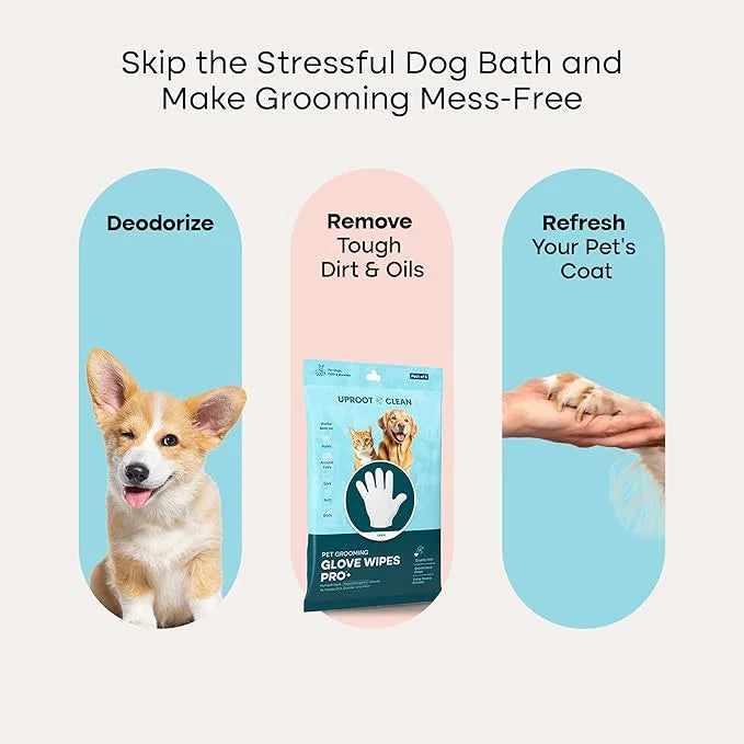 Uproot Clean Dog Cleaning Gloves: 1 Month Supply - Extra-Thick Pet Glove Wipes for Dogs & Cats - Easy Wipe Paws, Eyes, Ear...