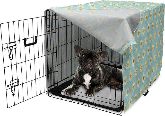 Lunarable Daffodil Dog Crate Cover, Pastel Nature Pattern with Spring Field Theme Narcissus Flower Heads, Easy to Use Pet ...