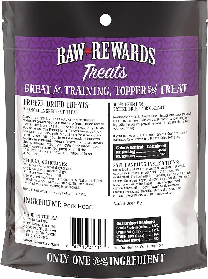 Northwest Naturals Raw Rewards Freeze-Dried Pork Heart Treats for Dogs and Cats - Bite-Sized Pieces - Healthy, 1 Ingredien...