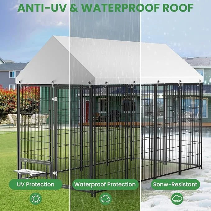 Large Dog Kennel Outside - 7.9 x 4.1 x 5.9 ft Dog Outdoor Kennel with Roof, Outside Dog kennels with Rotating Feeding Bowl...