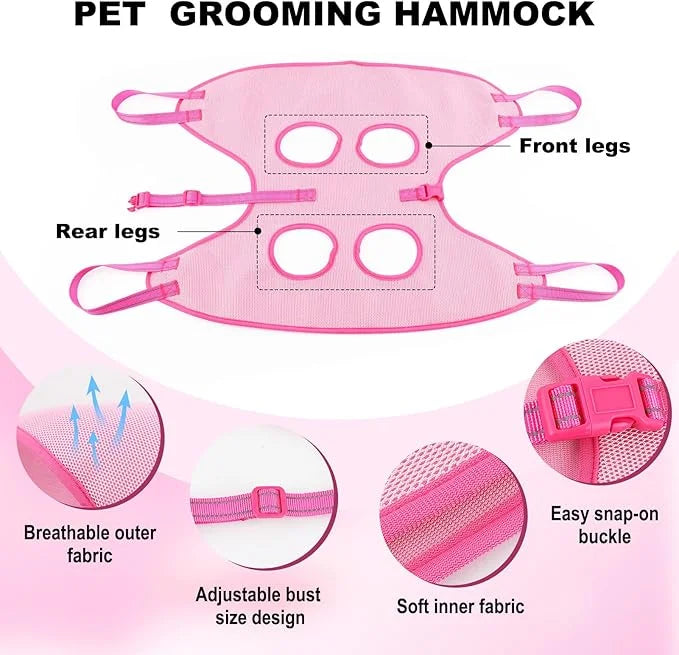 Dog Grooming Hammock - Breathable Pet Grooming Hammock for Small Dogs& Cats, Adjustable Dog Sling Harness with Nail Clippe...