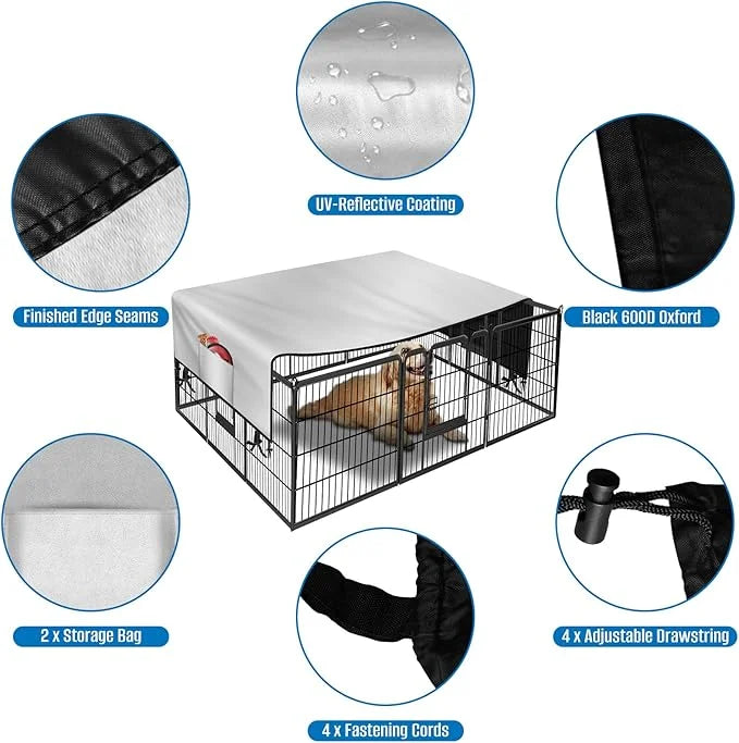 SIRUITON Dog Playpen Cover,Heavy Duty 600D Oxford Fabric with Sun/Rain Dog Play Pen Cover Top Sun Shade Specialized Fits f...