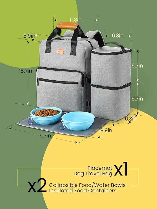 Dog Travel Bag, Airline Approved Organizer Backpack with Multi-Function Pockets, 25L Accessories Set with 2 Food Storage C...