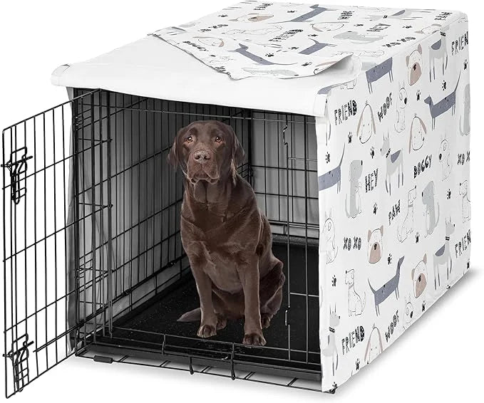 Sweet Jojo Designs 42in. Medium/Large Dog Crate Cover (Cartoon Puppy Print) Pet Cage, Kennel Covers (Neutral, Modern, Bull...