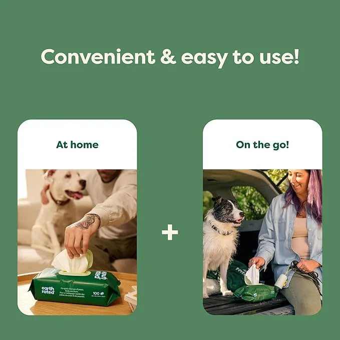 Earth Rated Pet Grooming Wipes for Dogs and Cats, Hypoallergenic, 3-in-1 Cleaning, Deodorizing and Hydrating, for Paws, Bo...