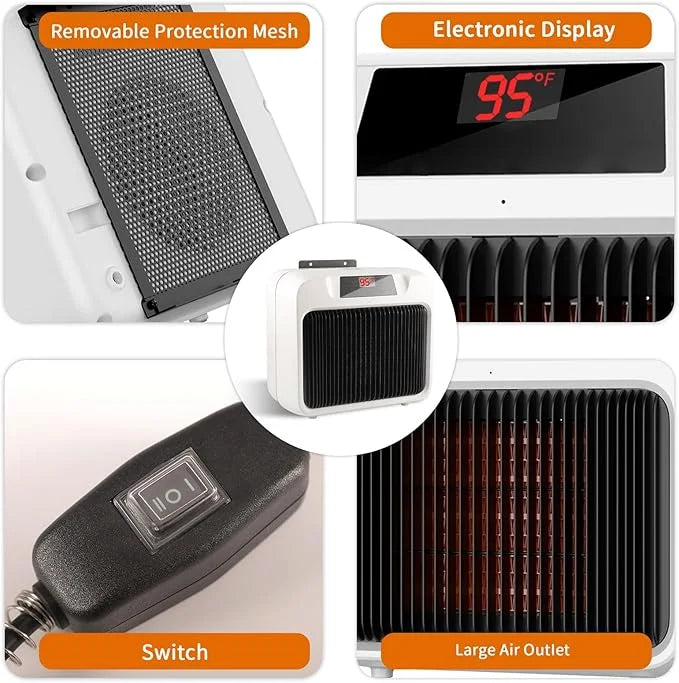 Thermostatic Dog House Heater with Anti-Bite Wires, Wall-Mounted Pet House Heater with 2 Wind Speed Modes (300W/600W), Sui...